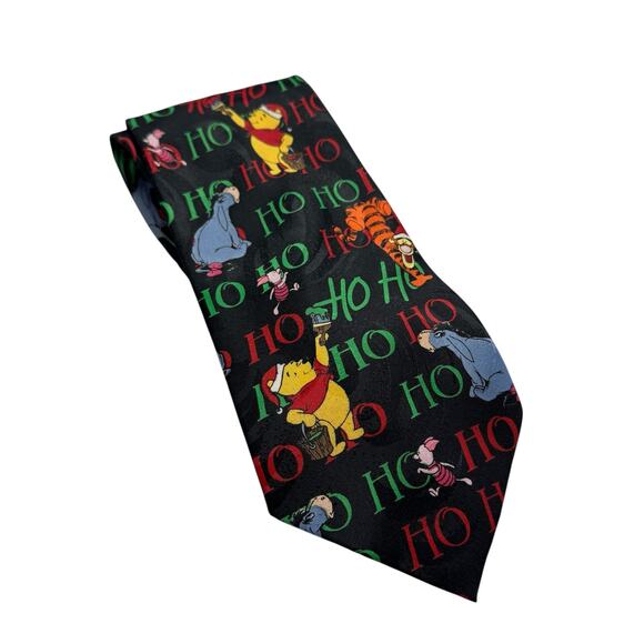 Vintage NEW Winnie The Pooh Christmas Tie HOHOHO Tigger Piglet Eeyore Black Red - Picture 1 of 8
